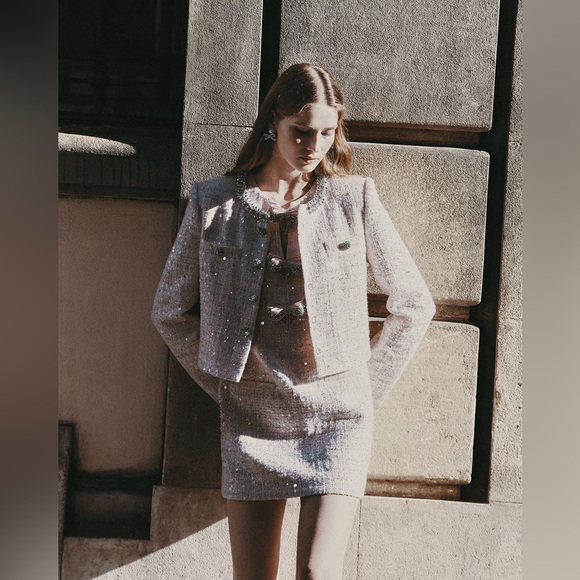 Self portrait PINK SEQUIN BOUCLE BOW MINI DRESS $650 NWT - Picture 2 of 8